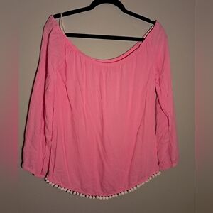 Lilly Pulitzer Bright Pink Blouse with Pom-Pom Detail
